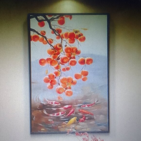 "Happy New Year" canvas fish oil painting, brand new